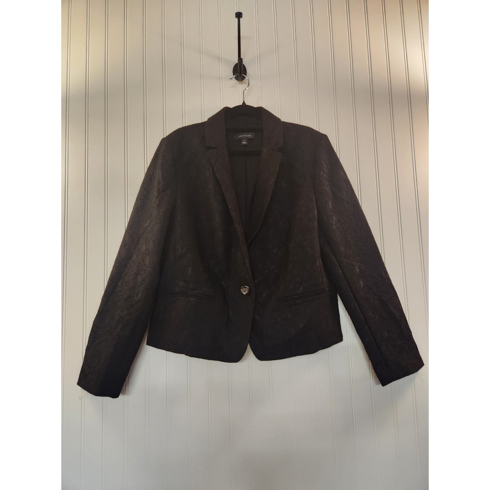 Ann Taylor Women's Black Lace Blazer Size 12 Cocktail Party Workwear Office Boho
